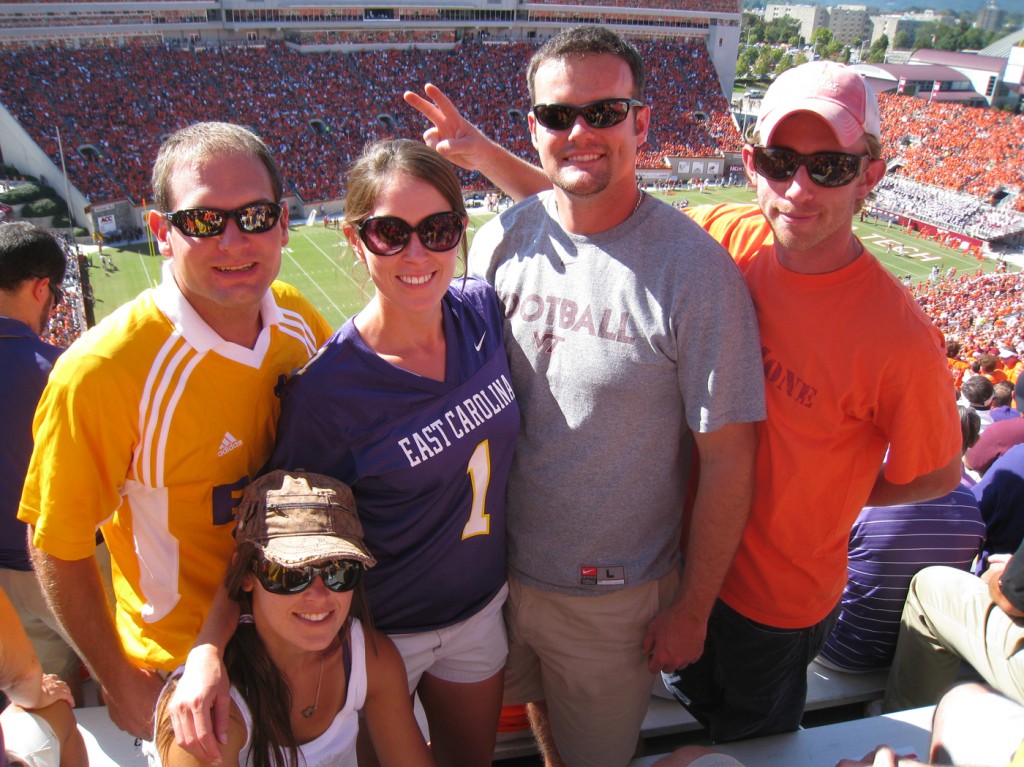 Jon, Sarah, Beth, Chris and Matt at the ECU/VT Football game in Lane Stadium in Blacksburg, VA