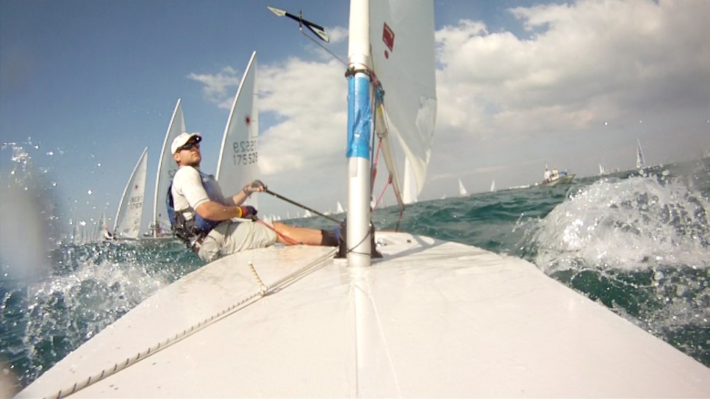 Jon sailing the start of race 2 at Laser midwinters