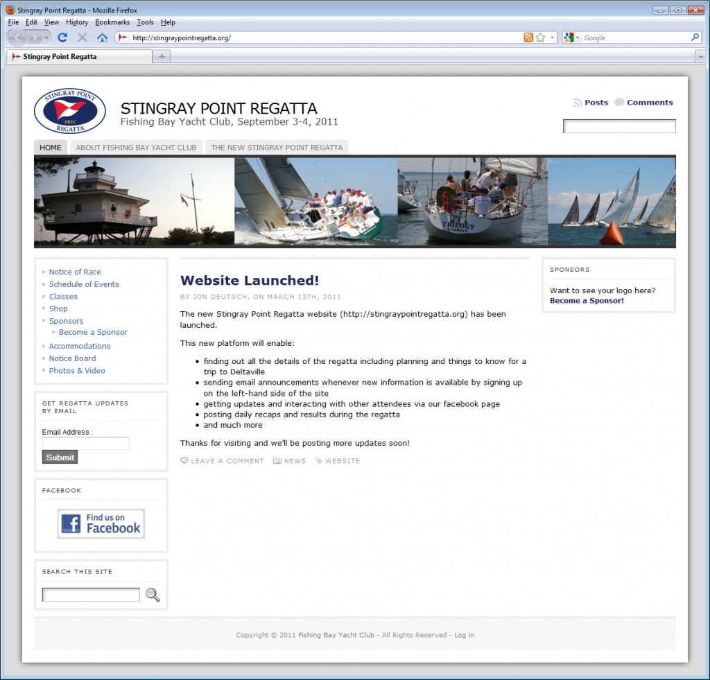 Stingray Point Regatta website screen shot