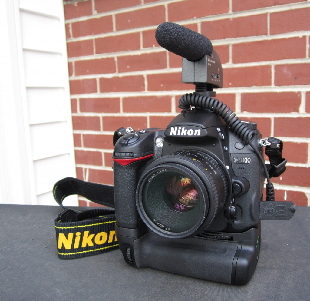 Nikon D7000 with Sennheiser MKE-400 and Grip