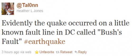 Evidently the quake occurred on a little known fault line in DC called "Bush's Fault" #earthquake