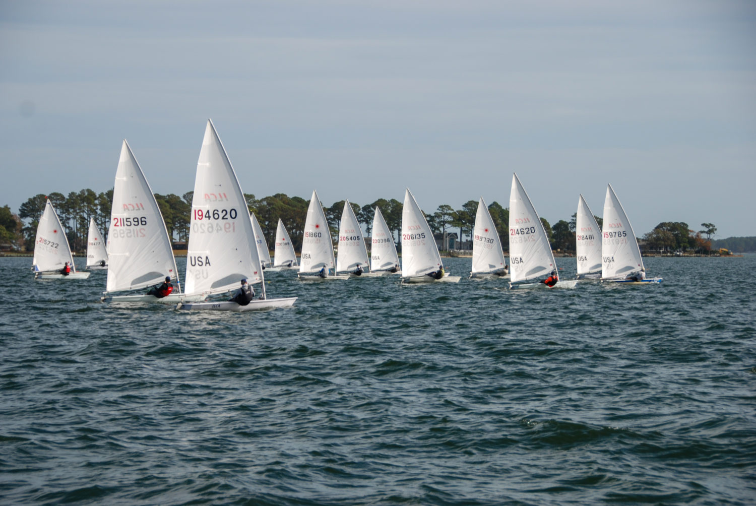 ILCA upwind in Fishing Bay off Stove Point.